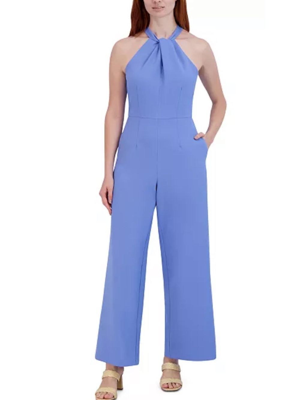 julia jordan Periwinkle Halter Tie Neck Wide-Leg Jumpsuit